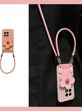 ins风粉色格纹适用oppo一加ace5pro手机壳1+13t立体12花朵11支架10斜挎9rt可背带8t液态7aace3v软2/1+oneplus