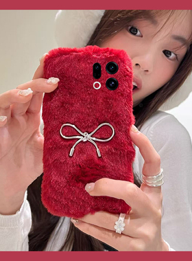 ins风蝴蝶结适用oppofindx9plus手机壳fondx8银色x50pro红色k12x秋冬季x7毛绒x6por/ultra/x5/x3/realme简约p