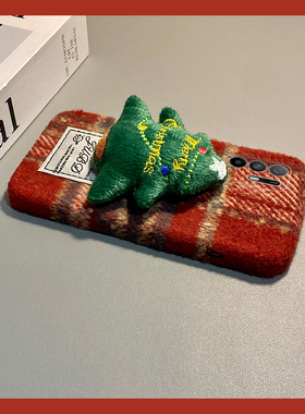 ins风红色格纹适用oppoa3pro手机壳a2x立体a1圣诞树a97毛绒a96秋冬季a95a93a91a72a58a57a52a32a11a9a31a8a5