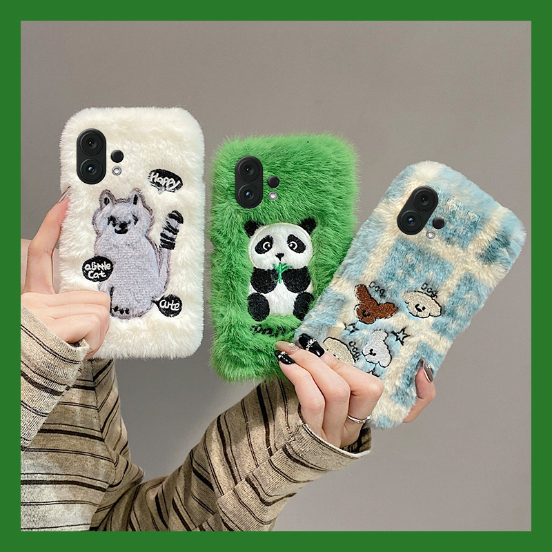 熊猫小狗猫咪适用vivos30promini手机壳s20刺绣s19pro可爱s17t秋冬季s16e毛绒t1毛茸茸s15卡通s12s10s9s7s1软