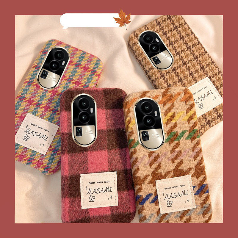 复古千鸟格格子格纹适用opporeno10pro手机壳reno9毛绒绒8日韩7se毛茸茸6个性+十5g网红oppo少女por秋冬小众