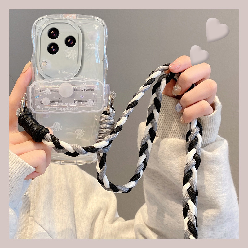 手机壳透明波点小众日韩背夹斜挎可背女