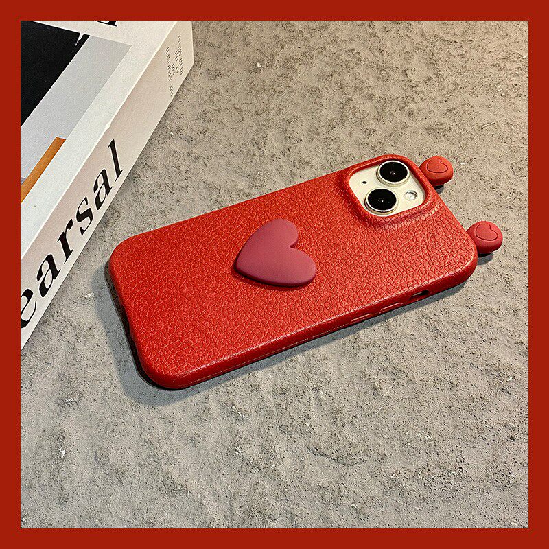 手机壳仿皮皮纹ins风新年红色立