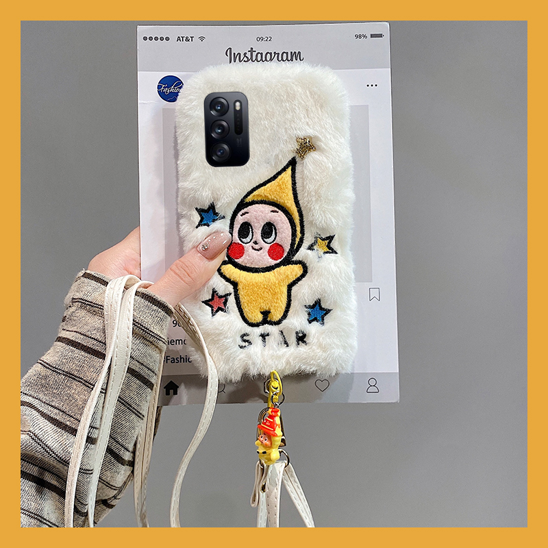 可爱刺绣星星人适用oppofindn3flip手机壳findn2flip卡通n3斜挎n2秋冬季findn折叠屏毛绒oppo毛茸茸0pp0可背