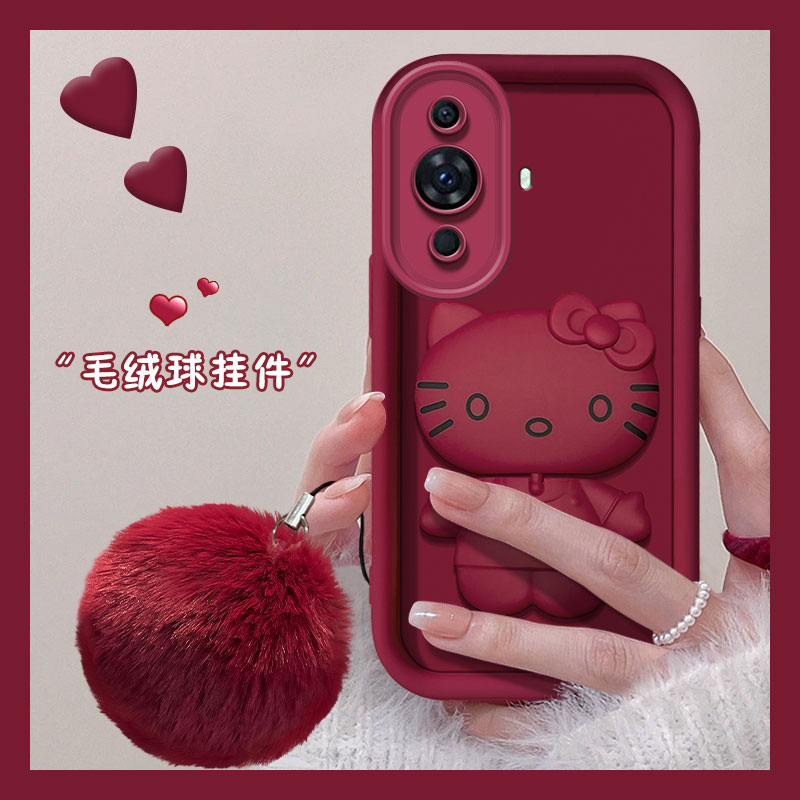 2024龙新年红色立体KT猫镜子支架手机壳