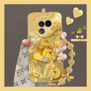 2025金币福袋适用vivoxfold3pro手机壳xfold2立体xflip金色vivo挂链vovo折叠屏简约vivi蛇年+十硬壳过年手提