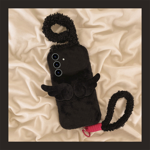 s20ultra立体s10保暖s9 note20 十s22毛绒s21fe秋冬季 ins风天使翅膀适用三星s25edge手机壳s24plus挂绳s23