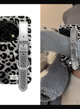 黑色豹纹适用oppo一加12手机壳ace3立体2pro银色2v腕带11辣妹9rt潮酷8t硅胶7tpro日韩6t羽纱1+oneplus小众女p