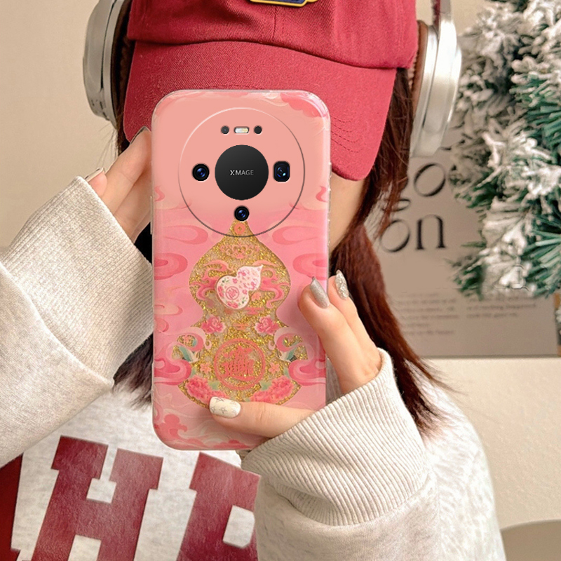 镂空闪粉葫芦适用华为mate80promax手机壳meta70pro+旋转mata60国潮m50e金箔rs保时捷设计40e中国风30十20x软