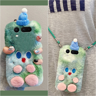 绿色帽子小怪兽适用华为荣耀magic8proair手机壳mgaic8rsr保时捷设计斜挎huawei可背honor秋冬季卡通毛绒绒软