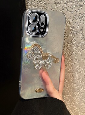 卡通闪钻钻石小马适用opporeno15手机壳reon14可爱13pro+手链12挂链11冰川纹10硅胶9趣味十软8/7/6por/5/0ppo