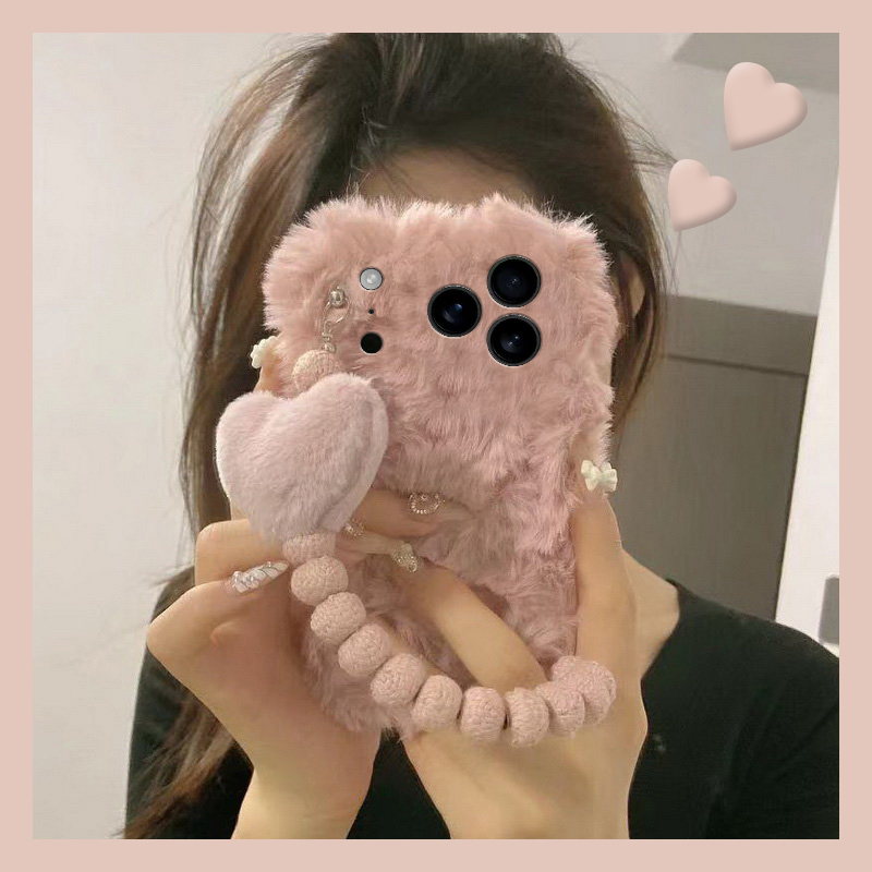 ins风爱心手链适用苹果17promax手机壳华为pura80荣耀400pro小米15波浪纹vivos30毛绒opporeno14秋冬x300立体