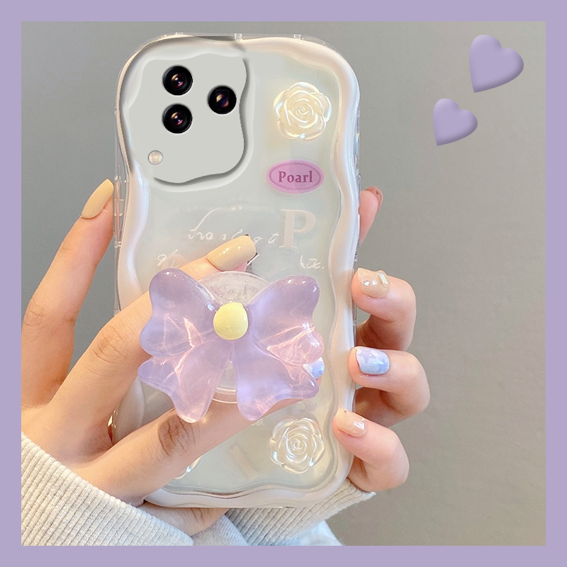 手机壳透明英文日韩蝴蝶结花朵立体带支架