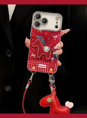 2025刺绣马年适用oppofindx9plus手机壳fondx8pro立体x7ultra挂件x6手提绳x5冰川纹k12x红色k11新年0ppo卡通p