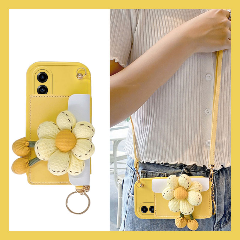 南瓜花朵黄色卡包零钱包斜挎可背手机壳
