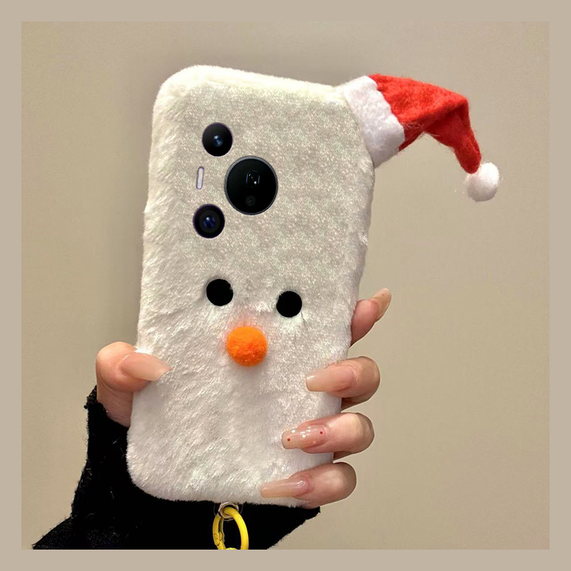 圣诞节雪人适用华为pura80pro+手机壳pura70ultra立体p60art挂绳40por+十p30秋冬季p20毛绒p10plus卡通可爱软