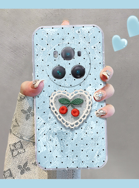 波点刺绣樱桃适用华为荣耀magic7手机壳play8tpro蓝色play7t立体6t日韩5t新款mgaic6pro至臻版majic5/honor软