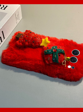 ins风红色圣诞树适用华为荣耀500手机壳400pro毛绒300ultra冬天200lite保暖100秋冬90十80se软x70i/x60i/50se