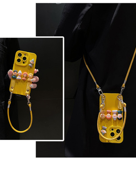 黄色丑萌人偶适用小米红米turbo5手机壳turbo5max立体五趣味redmi斜挎可背带卡通硅胶液态挂绳手提新款斜跨软