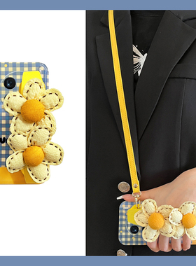 复古格子适用vivox100ultra手机壳x90s黄色s80pro花朵立体x70spro腕带x60曲屏版x50斜挎x30x27x23x21i硅胶女p