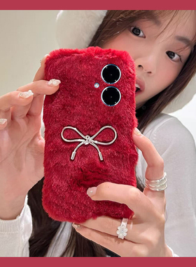 ins风蝴蝶结适用vivoy500手机壳y300i银色y200gt立体y100t秋冬季y50m毛绒y77e红色97硅胶y93s/y53/t35/y33软p