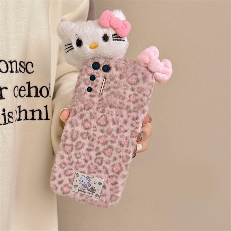 粉色豹纹kt猫适用坚果pro3手机壳pro2蝴蝶结pro2s立体r2秋冬季r1硅胶por毛绒毛茸茸全包防摔卡通可爱暖手新款