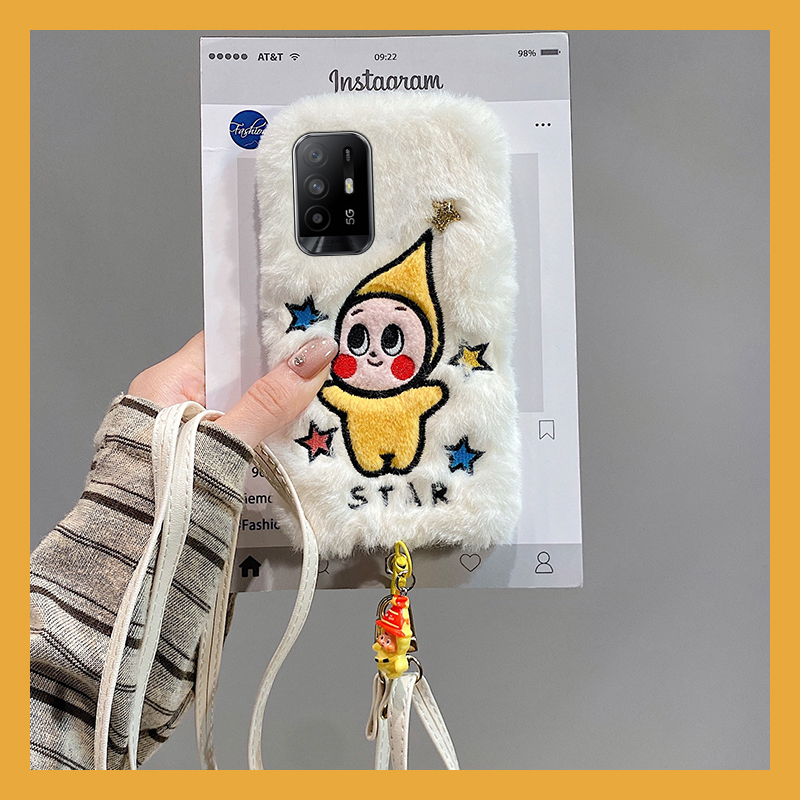 可爱刺绣星星人适用oppoa3pro手机壳a2x卡通a1毛绒a97秋冬季a96斜挎a95a93a91a72a58a57a52a32a11a9a31a8a5软