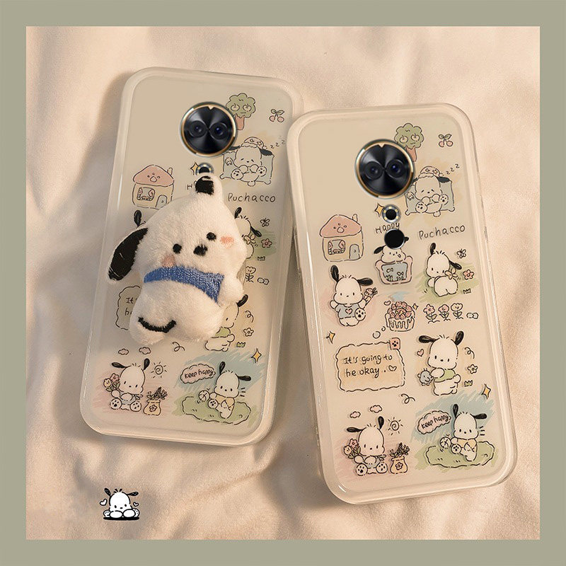 手机壳透明可爱帕恰狗卡通带支架毛绒秋冬