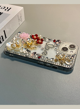 英文珍珠花朵适用小米17手机壳15spro钻石14ultra宝石13高级感12spo/12x水钻11青春版10软mix4/8se/civi5/4/3