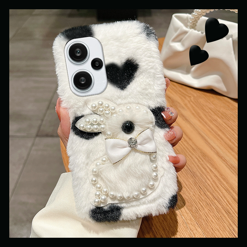 毛茸茸毛绒绒爱心珍珠兔子手机壳