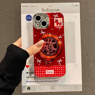 realme v50 小马发财支架适用真我gt8手机壳14pro 立体13可旋转gt7新年geneo6se羽纱gt5马年12红色11por十v60