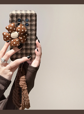 ins风格子花朵适用华为magicv3手机壳magicvs2尼龙绳p50立体pockets秋冬季matexs2毛绒x5折叠屏x3绒布ocket2