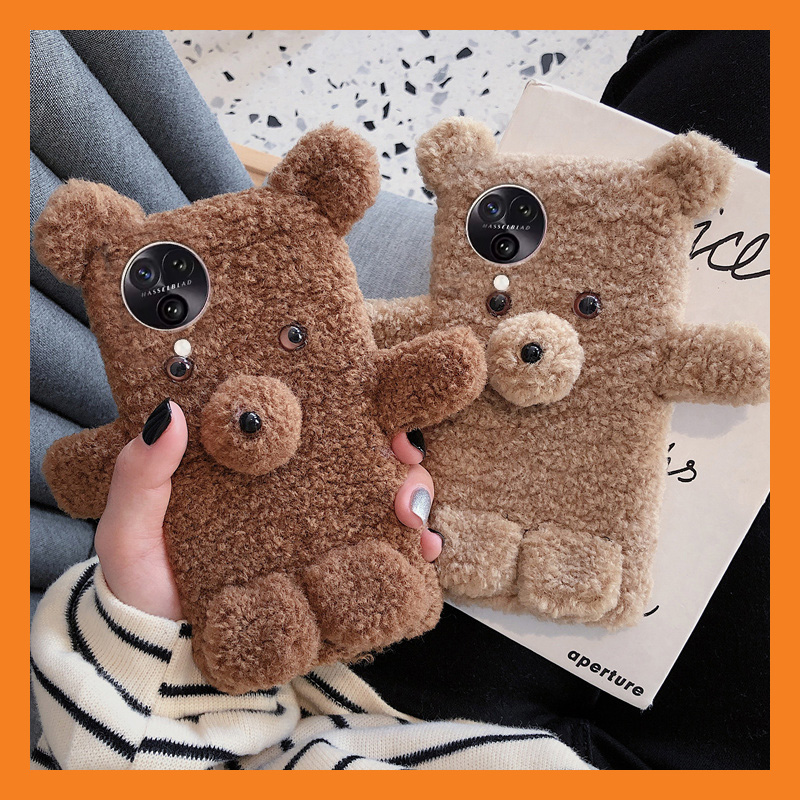 毛茸茸毛绒绒秋冬季立体小熊手机壳