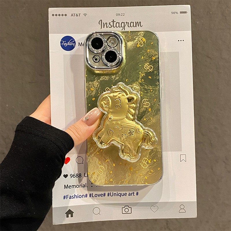 手机壳硅胶冰川纹新年金箔2026马