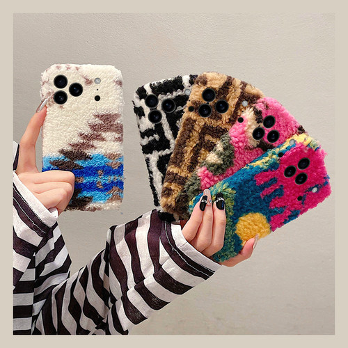 ins风彩色晕染适用苹果17air手机壳iphone16promax撞色15plus毛茸茸14秋冬季13mini迷你12拼色11/xr8/7xsmax6