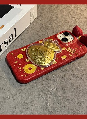 ins风毛绒蝴蝶结福袋适用oppoa97手机壳a96红色a93s马年a92s新年a72立体a53仿皮a58x皮纹a57/a56/a55/a32/a36