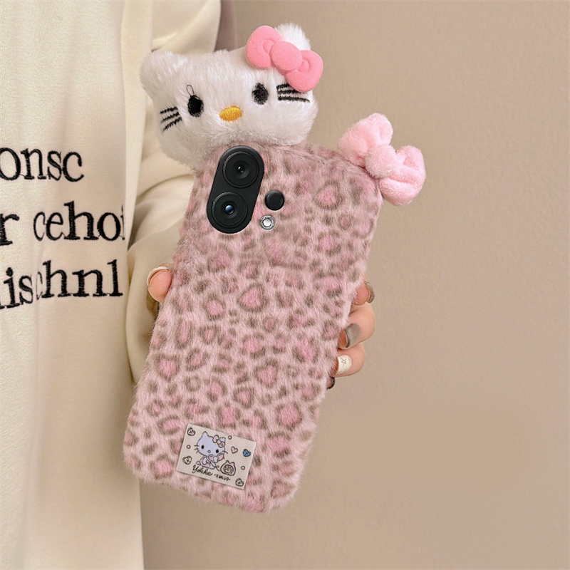 粉色豹纹kt猫适用vivos30promini手机壳s20蝴蝶结s19pro立体s17t秋冬季s16e毛绒t1卡通s15s12s10s9s7s1可爱软