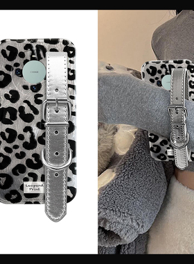 黑色豹纹适用华为mate60pro手机壳mata50e立体rs保时捷设计mete40e+十meta30银色20x腕带10硅胶潮酷辣妹日韩p