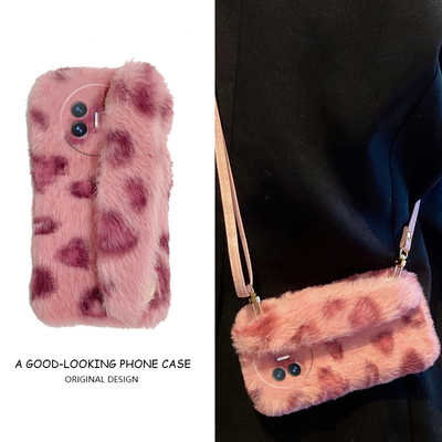 豹纹毛绒绒适用华为magicv3手机壳magicvs2斜挎p50可背带pockets腕带matexs2日韩x5折叠屏x3硬壳pocket2秋冬