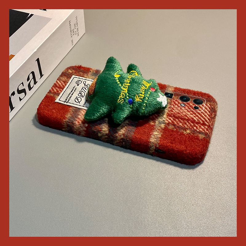 ins风红色格纹适用华为荣耀30pro+手机壳30s立体v30圣诞树x30i毛绒畅玩30plus秋冬季x20se软x10max/play4t/3