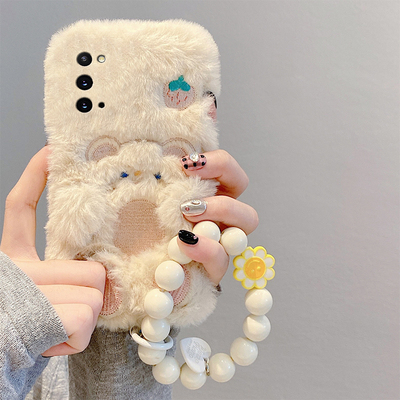 刺绣草莓小熊适用三星a90手机壳a80斜挎a70s可背带a50秋冬季a30挂链a20卡通a10毛茸茸a52/a8s/galaxy/a53/f52