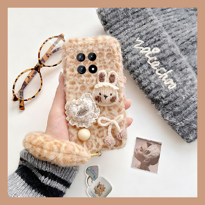 蕾丝爱心兔子适用vivoiqoo15手机壳iqoo13pro手提绳12豹纹11s毛绒icoo10秋冬季9卡通8毛茸茸7爱酷3立体iq00软
