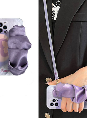 晕染蝴蝶适用oppo真我x50pro手机壳k12x紫色x7褶皱realme腕带findx6pro可背带ultra斜挎x5x3硅胶k11k10k7日韩