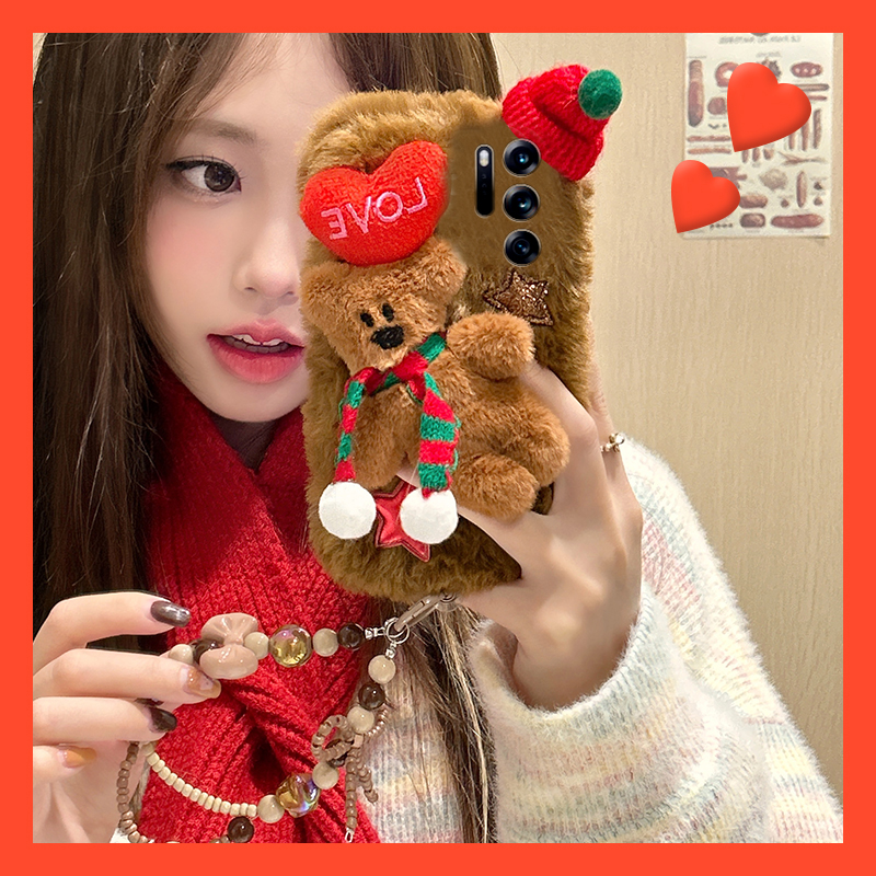 爱心围巾小熊适用oppofindn3flip手机壳findn2flip卡通n3可爱n2秋冬季findn折叠屏毛绒oppo毛茸茸0pp0挂链硬