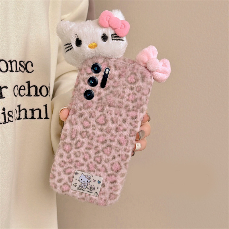 粉色豹纹kt猫适用oppofindn3flip手机壳findn2flip蝴蝶结n3立体n2秋冬季findn折叠屏毛绒oppo毛茸茸0pp0可爱