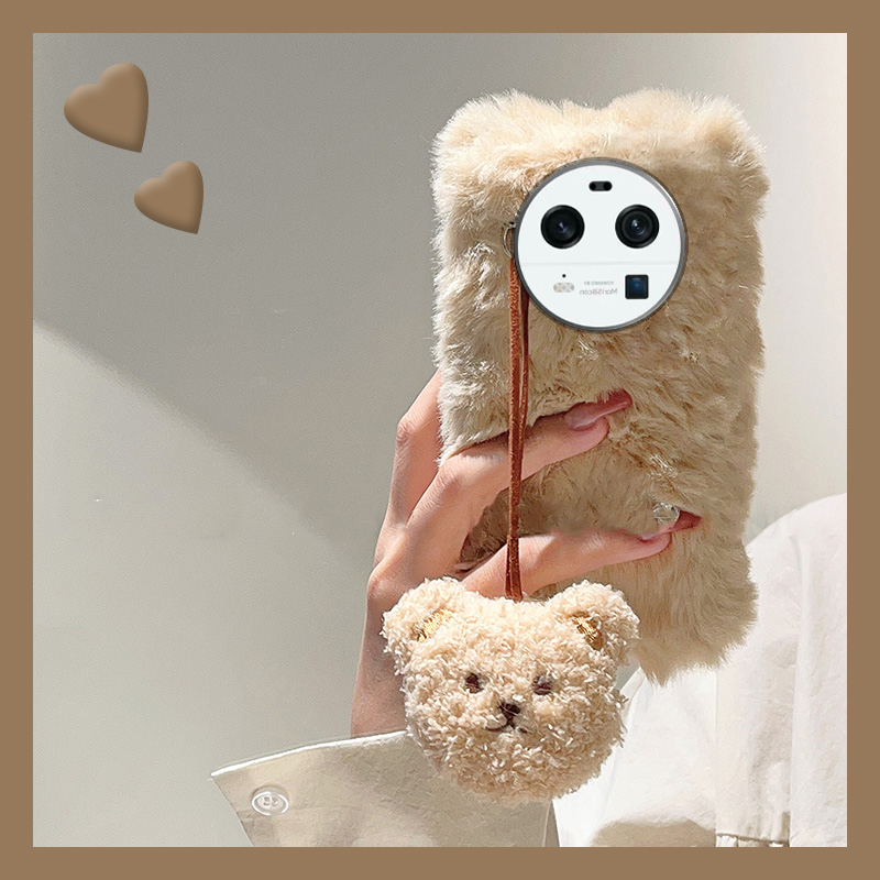 毛绒绒毛茸茸可爱吊坠小熊手机壳