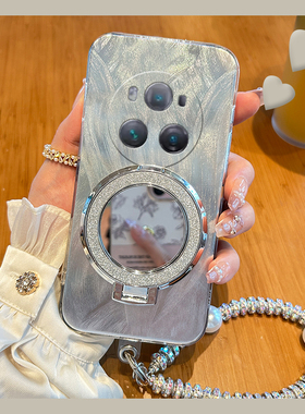 圆环闪粉镜子支架适用华为荣耀magic7手机壳play8tpro立体play7t挂链6t镜面5t软mgaic6pro至臻版majic5/honor