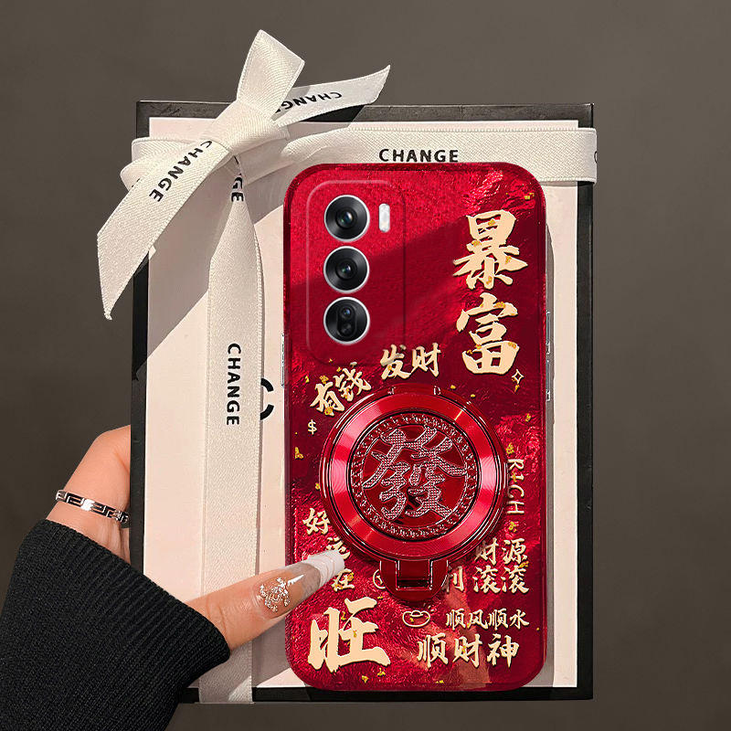 发财暴富适用opporeno13手机壳reno12pro立体reon11可旋转10por+十9支架7se新年6日韩5k红色4se过年oppo硅胶p