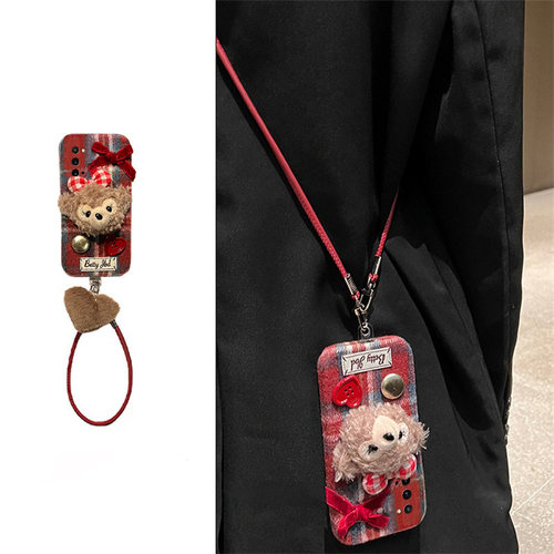 手机壳秋冬绒布拼色红色格子卡通