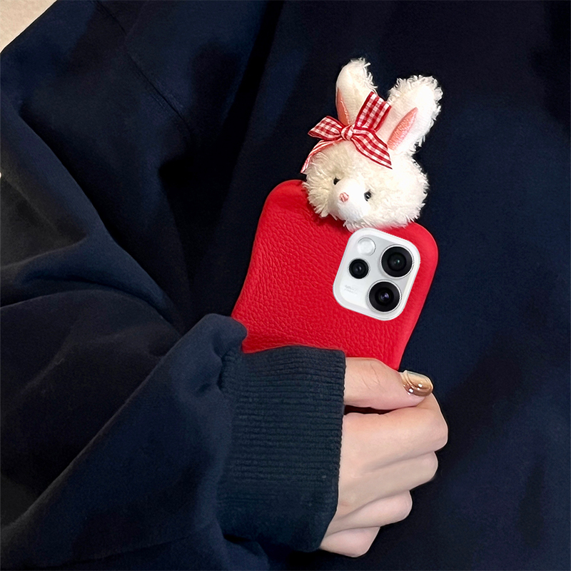 毛绒蝴蝶结兔子适用opporeno15pro手机壳reon14立体13红色12可爱11皮纹10仿皮9por秋冬7se卡通6硅胶5k软0ppo